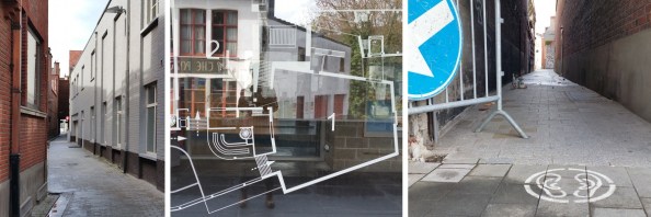 Links: de Trompestraat vanuit de Kapucijnenstraat; midden: de Budafabriek; rechts: de Trompestraat vanuit de Budastraat.